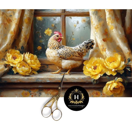 Zonnige Boerderij Kip Geel Rozen Decoupage Tissuepapier