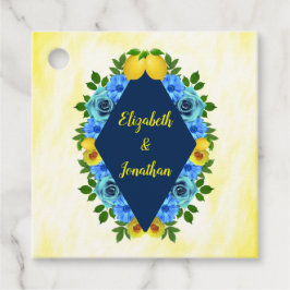 Zonnige citroen bloemenbruiloft bedankjes labels