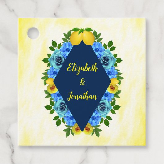 Zonnige citroen bloemenbruiloft bedankjes labels (Voorkant)