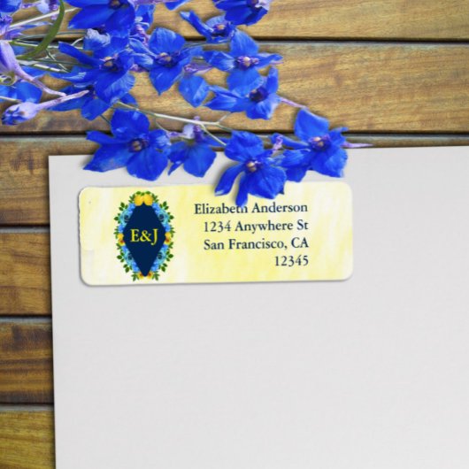 Zonnige citroen bloemenbruiloft etiket