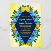 Zonnige citroen bloemenbruiloft folie uitnodiging (Voorkant)