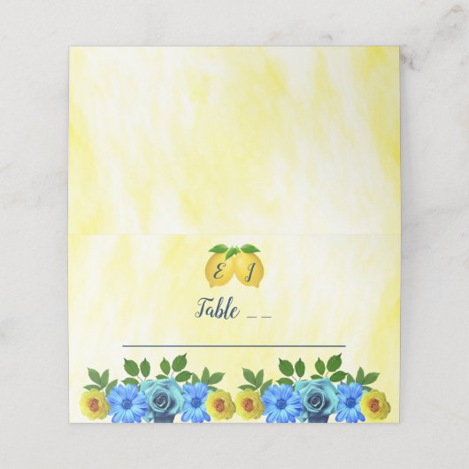 Zonnige citroen bloemenbruiloft plaatskaartje (Buitenkant ongevouwen)