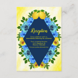 Zonnige citroen bloemenbruiloft receptie informatiekaartje