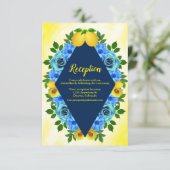 Zonnige citroen bloemenbruiloft receptie informatiekaartje (Staand voorkant)