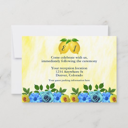 Zonnige citroen bloemenbruiloft receptie RSVP kaartje (Voorkant)