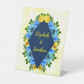 Zonnige citroen bloemenbruiloft reclamebord met voetstuk (Voorkant)