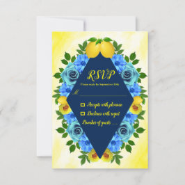 Zonnige citroen bloemenbruiloft RSVP kaartje