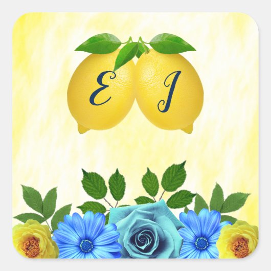 Zonnige citroen bloemenbruiloft vierkante sticker (Voorkant)