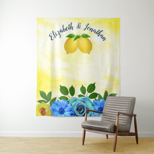 Zonnige citroen bloemenbruiloft wandkleed (In situ)