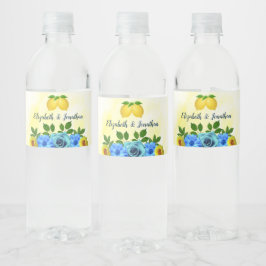 Zonnige citroen bloemenbruiloft waterfles etiket