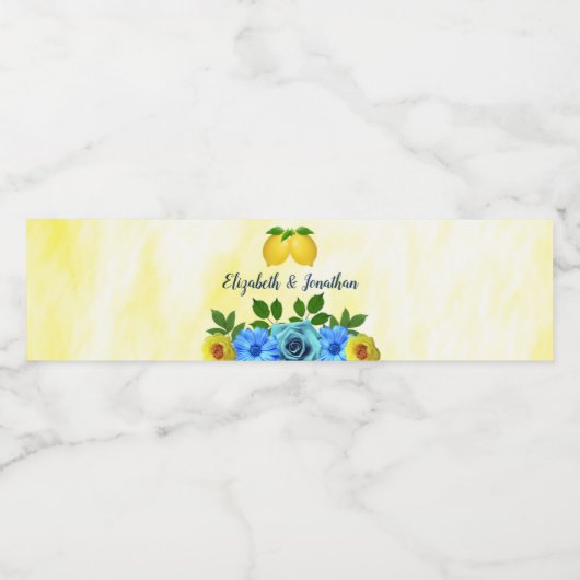 Zonnige citroen bloemenbruiloft waterfles etiket (Enkel label)
