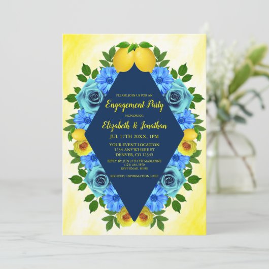 Zonnige citroen bloemenverlovingsfeest kaart (Staand voorkant)