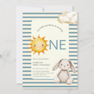 Zonnige Cute Bunny Eerste Verjaardag OF code Kaart
