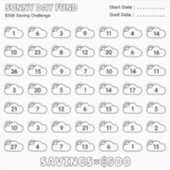 Zonnige Dag Fonds 500$ Besparingsuitdaging Budget Sticker (Voorkant)