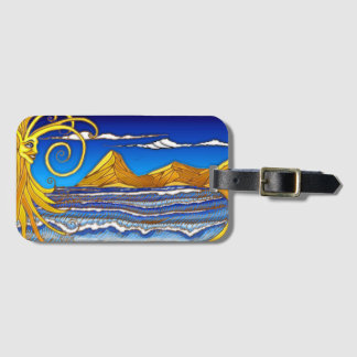 Zonnige dag op het strand Waterverf schilderij Bagagelabel