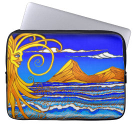 Zonnige dag op het strand Waterverf schilderij Laptop Sleeve