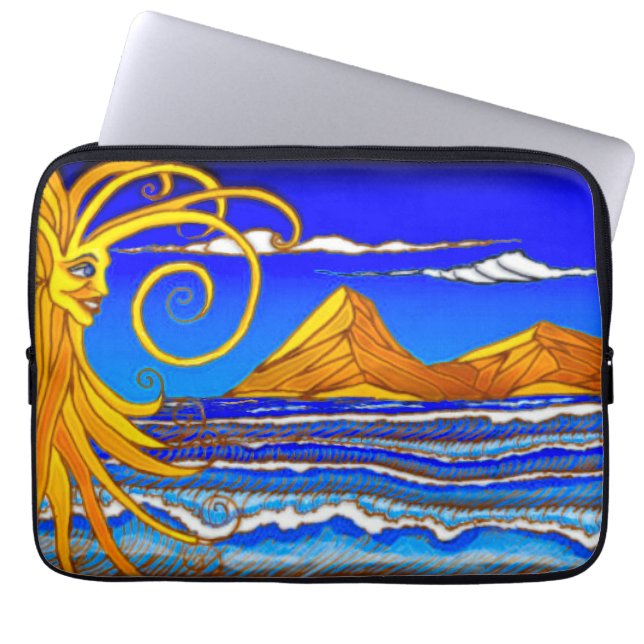 Zonnige dag op het strand Waterverf schilderij Laptop Sleeve (Voorkant)