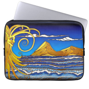 Zonnige dag op het strand Waterverf schilderij Laptop Sleeve