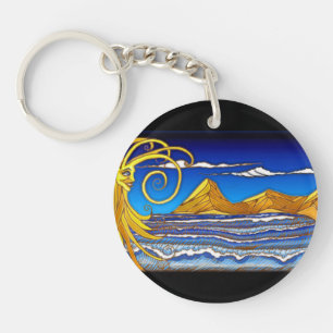 Zonnige dag op het strand Waterverf schilderij Sleutelhanger