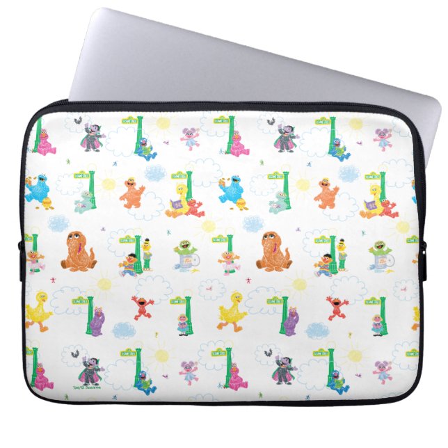 Zonnige Dag Sesamstraat Patroon Laptop Sleeve (Voorkant)