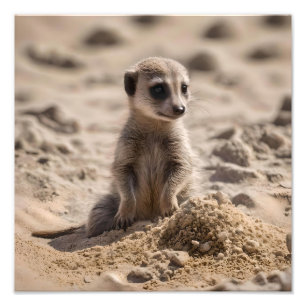 Zonnige dagen: Baby Meerkat's Beach Adventure Foto Afdruk