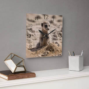 Zonnige dagen: Baby Meerkat's Beach Adventure Vierkante Klok