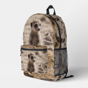 "Zonnige Dagen: Baby Meerkat's Strandavontuur" Bedrukte Rugzak