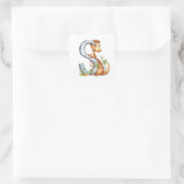 Zonnige dinosaurus en de letter S Vierkante Sticker (Tas)