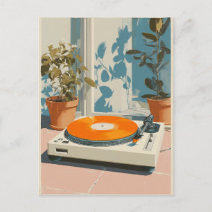 Zonnige Draaitafel met Oranje Vinyl Briefkaart