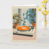 Zonnige Draaitafel met Oranje Vinyl Kaart (Gele Bloem)