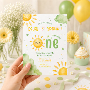 Zonnige eerste verjaardag baby jongen groene Boho Kaart