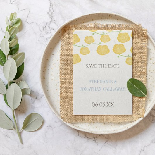 Zonnige Elegantie Gele Rose Moderne Bruiloft Kaart