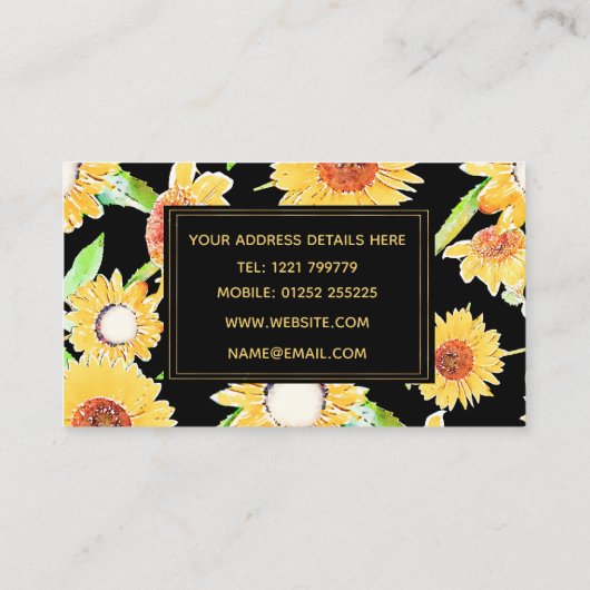  - zonnige en zwarte zonnebloemen - Waterverf Verf Visitekaartje (Achterkant)