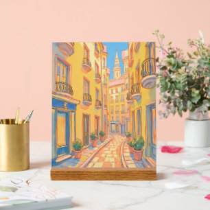 Zonnige Europese straat Gezellige Architectuur Rei Acryl Bord