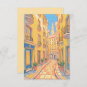 Zonnige Europese straat Gezellige Architectuur Rei Notitiekaartje (Voorkant / Achterkant)