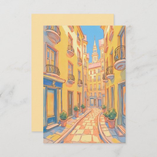 Zonnige Europese straat Gezellige Architectuur Rei Notitiekaartje (Voorkant / Achterkant)