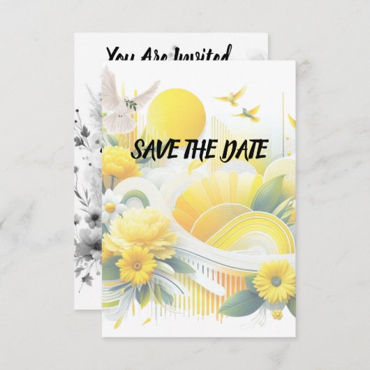 Zonnige Fusie: Gele & Lime Levendige Ontwerpen Save The Date (Voorkant / Achterkant)
