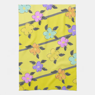 Zonnige geel met bloemen theedoek
