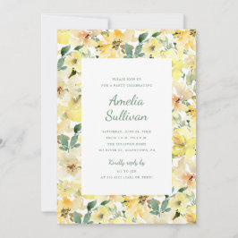 Zonnige Gele Aquarel Bloem Feest Uitnodiging