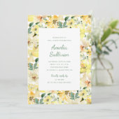 Zonnige Gele Aquarel Bloemige Feest Uitnodiging (Staand voorkant)