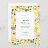 Zonnige Gele Aquarel Bloemige Feest Uitnodiging (Voorkant / Achterkant)