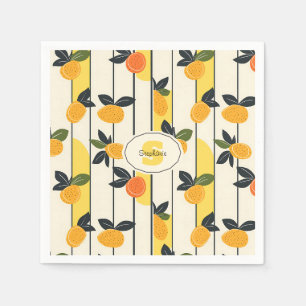 Zonnige Gele Citrus Vrucht Print met Groene Blader Servet