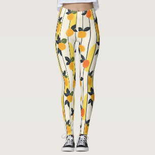 Zonnige Gele Citrusvrucht Print met Groene Bladere Leggings