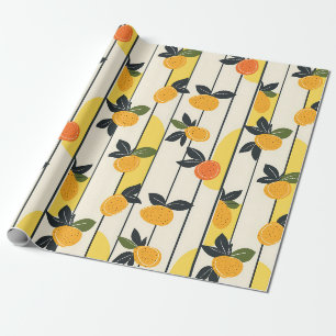 Zonnige gele citrusvruchtprint met groene bladeren cadeaupapier