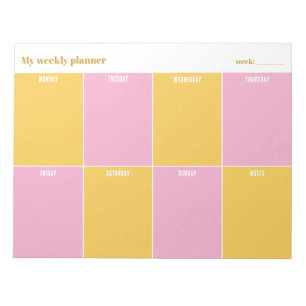 Zonnige Gele en Roze Aangepaste Wekelijkse Planner Notitieblok