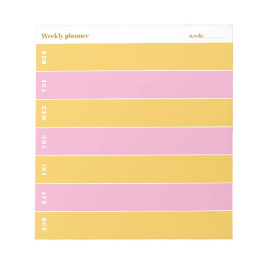 Zonnige Gele en Roze Aangepaste Wekelijkse Planner Notitieblok (Voorkant)