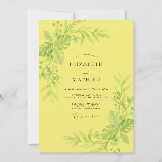 Zonnige Gele Eucalyptus Bruiloft Kaart (Voorkant)