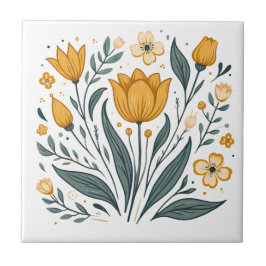 Zonnige gele folk bloem tegeltje