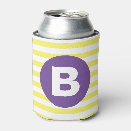 Zonnige Gele Gestreepte Paarse Monogram Blikjeskoeler (Blikje Voorkant)
