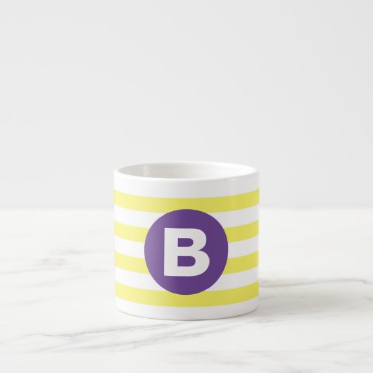 Zonnige Gele Gestreepte Paarse Monogram Espresso Kop (Voorkant)